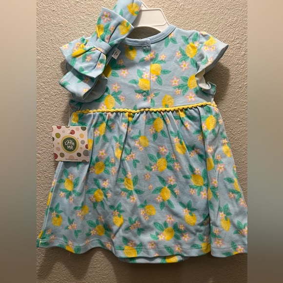 Baby Girl’s 9M Little Me Blue Lemon Floral Dress w/ matching bow NWT - Picture 2 of 3